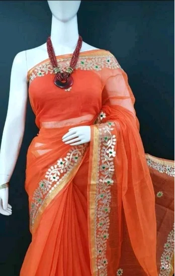 Rajasthani Traditional Gotta Patti Kota Doria Cotton Saree-Lightweight Party Wear Sari For Women